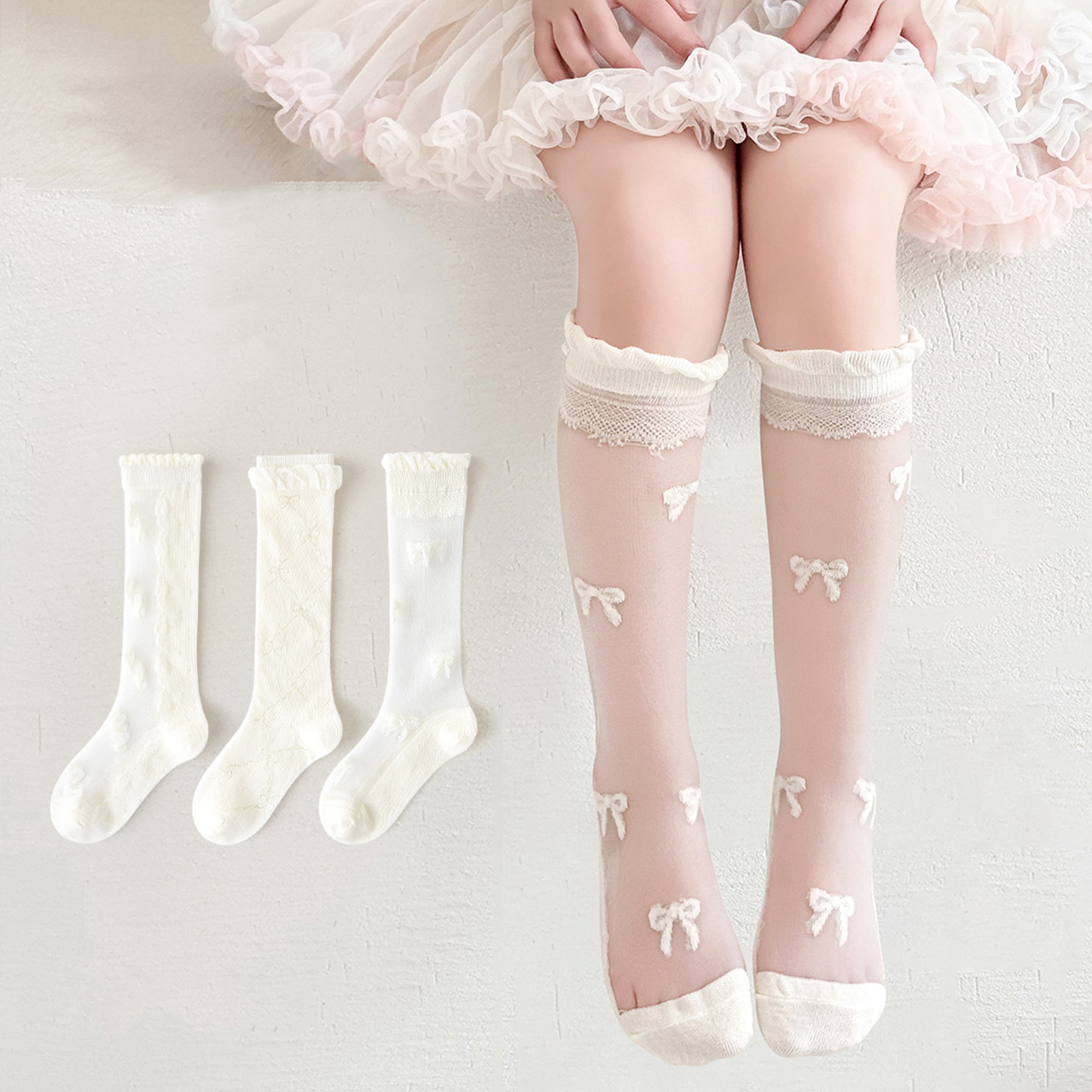 3 Pairs Lace Bow Baby Girl Lon - Baby Sock Oximeter 리뷰 및 가격