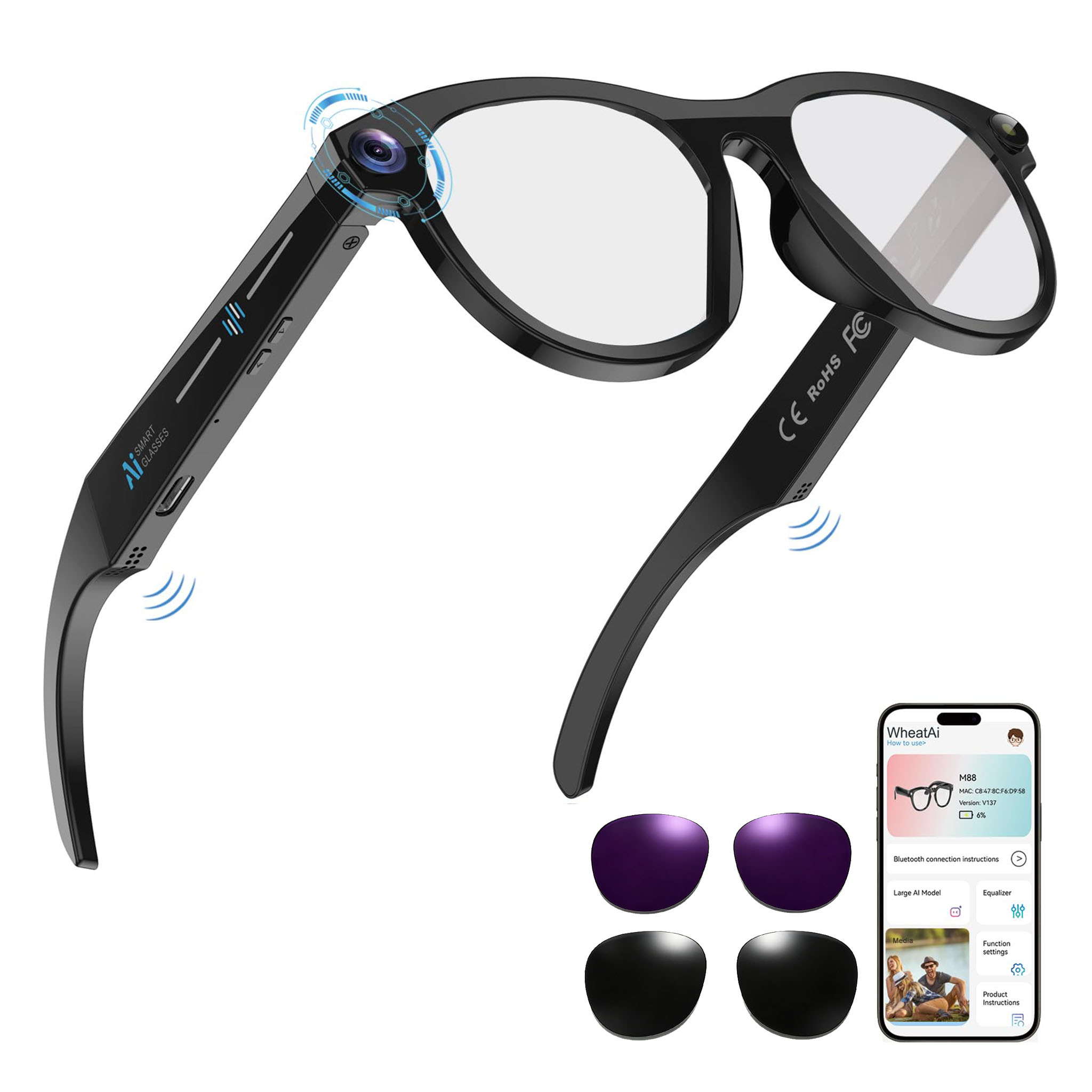 Black Smart Ai Glasses for Men - Smart Glasses Lens 리뷰 및 가격